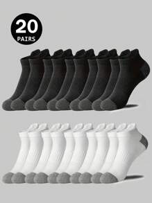 5/10/20 Pairs Men's Black & White Outdoor Sports Mid-Calf Socks, Daily Fitness Casual Socks, Running Socks, Sports Socks, Spring/Summer/Autumn/Winter, Fall