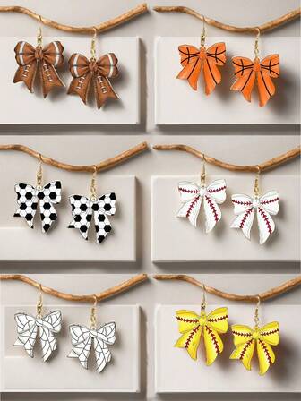 Sports Competition Football & Rugby Element Bow Acrylic Earrings, Creative & Fashionable Design