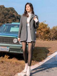 1 Pair 380D Thermal Lined Opaque Tights, Women Stirrup Warm Pantyhose, E-Girl, Cozy - Black - View 3