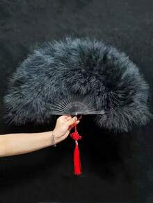 1pc 20s Vintage Folding Feather Fan, Suitable For Costumes, Dance Performances, Tea Parties, Weddings, And Decorations - Multicolor - View 2
