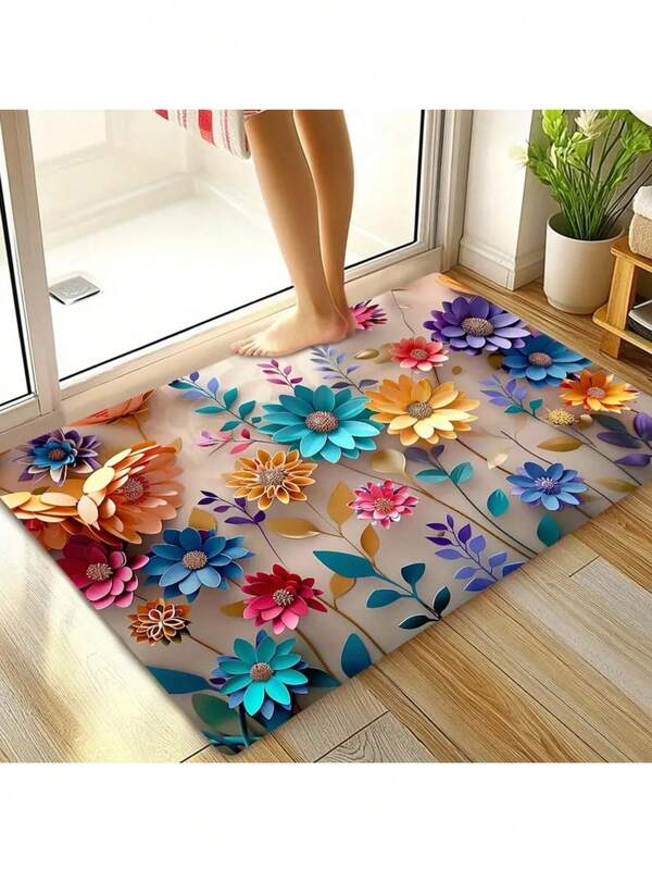 1pcs/Set Bathroom Decor Fall Decor Quick Drying Bathroom Mat - Anti Slip Patterned Shower Mat With Super Absorbent And Anti Slip Bottom Suitable For Bathtubs, Laundry Rooms, Bathroom Decoration - Bathroom Safety Mat Entryway Decor