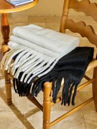 Cirelle 1 pièce Écharpe longue blanche à franges en mohair pour femmes, chaude et coupe-vent. Châle en cachemire épais et chaud à la mode simple pour l'hiver. Utilisation double pour le quotidien, les fêtes et les cadeaux