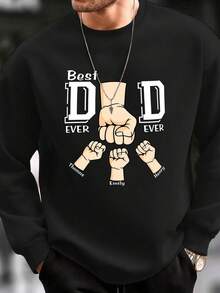 Customized Text Men Plus Casual Crew Neck Sweatshirt, Long Sleeve Top - Black - View 2