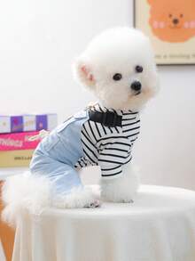 1件宠物衣服，狗狗/猫咪服装，小型犬可爱套装，秋冬季保暖舒适，连体衣 - 星形蓝 - 彩色 - 查看 3