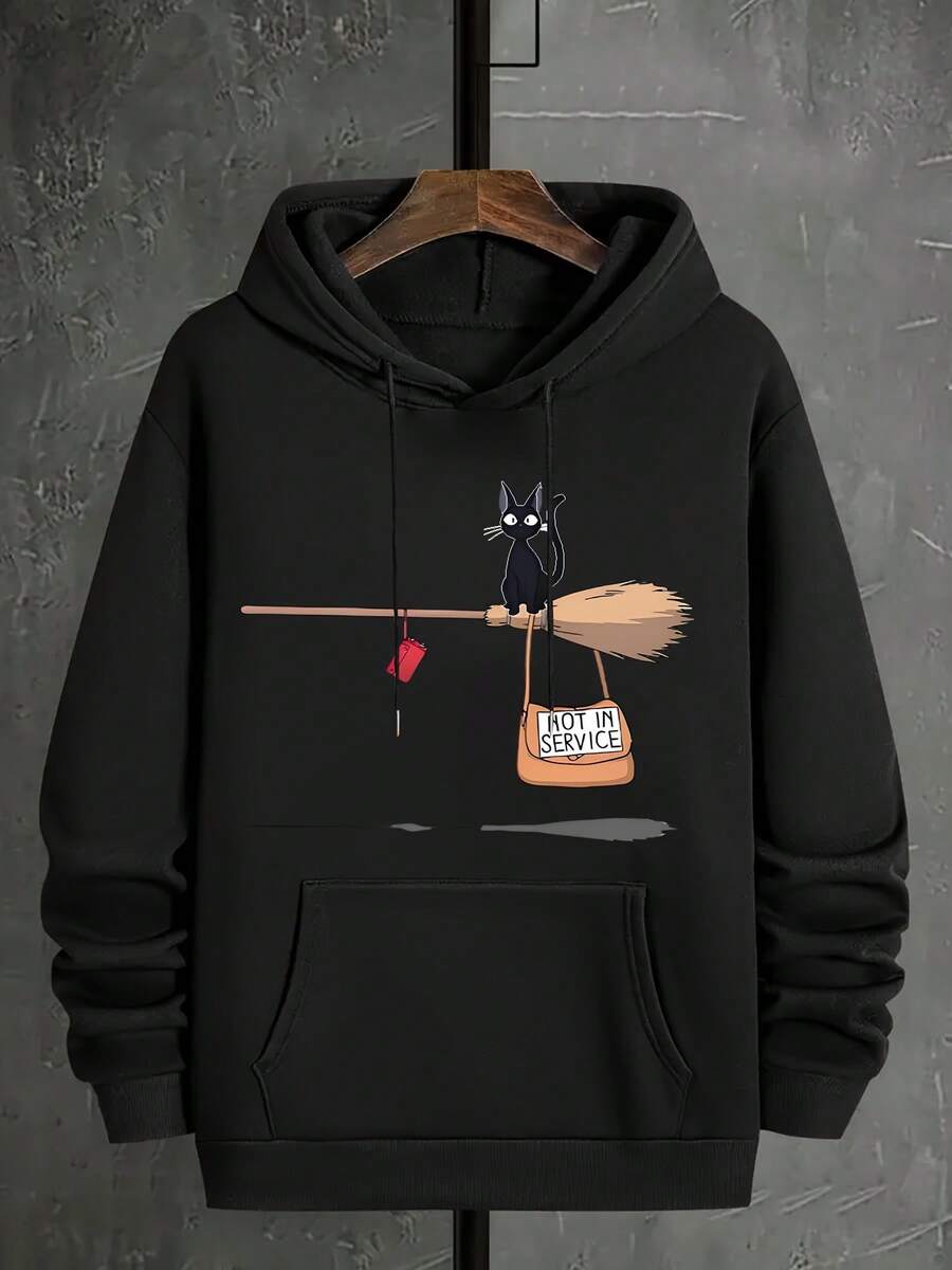 Anime Kiki Print HoodiePlus Size Women's Hoodie, Soft And Breathable Short Sleeve, Perfect For Daily Wear, Outdoor Activities, Travel, And Casual Style, Comfortable All-Day - 黑色 - 查看 1