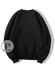 Men's Casual Thermal Lined Warm Crew Neck Sweatshirt, Autumn/Winter - Black - View 2