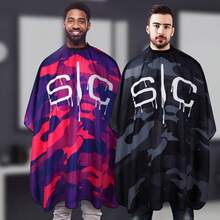 SIC Hairdressing Apron - Large Adjustable Camouflage Design Hairdressing Apron, Suitable For Salon And Home, Durable Polyester, With Elastic Waistband, Unisex Fashion Hairdressing Outfit, Hairdressing Accessory, Stylish Hairdressing Equipment, Safety Fit Apron - Black - View 1