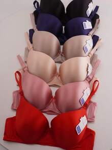 Sujetador para mujer, copa B, paquete de 6, 6 colores, copas cómodas de cobertura total, tres cierres, tirantes ajustables, adorno de lazo, sujetador brillante de color sólido sexy y cómodo. - Multicolor - Ver 2