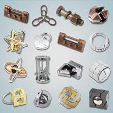 1件加大码锌合金IQ解开锁套装，9环益智玩具，孔明/鲁班锁，机关盒，66+脑筋急转弯高难度解锁玩具，多级逃脱游戏玩具，迷宫解锁，蛇嘴逃脱解锁，魔嘴逃脱，金字塔解锁，笼子逃脱解锁，魔环，爱情锁，颜色图案随机 - 彩色 - 查看 12