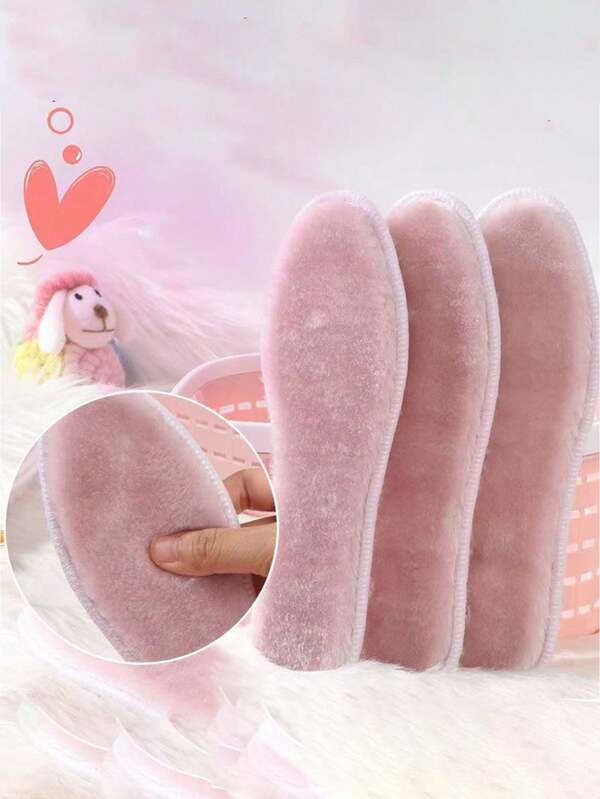 QKC 1 Pair Of Women's Winter Padded And Thickened Warm Plush Anti-Cold Insoles