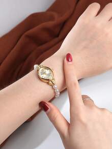 1 pieza Reloj de mujer vintage con escala de gradiente, esfera de cuarzo, adecuado para uso diario - Dorado - Ver 2