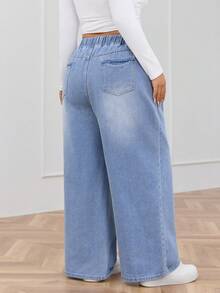 Plus Size High Waisted Drawstring Straight Leg Jeans Casual Outfit For Women Boyfriend Jeans Daily Long Pants