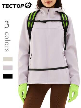 TECTOP Chaqueta de forro polar con capucha para mujer, esencial para senderismo, camping, viajes, con bolsillos con cremallera, chaqueta softshell multifuncional, otoño/invierno