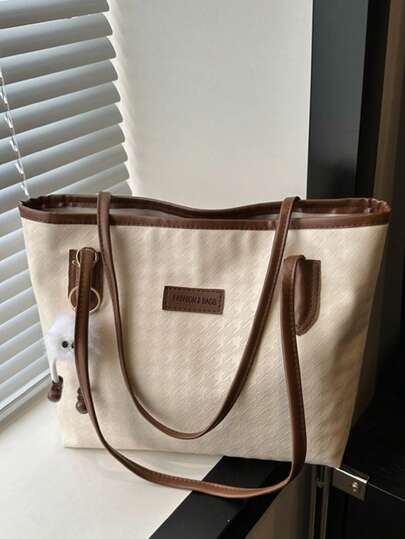 大容量女士时尚百搭单肩包，新款手提帆布手提包，首选设计，非常适合上学、通勤和购物（无吊坠）