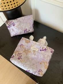 1 件紫色压花花卉图案大容量化妆包，女士化妆包，化妆品收纳包手提包沐浴淋浴钱包袋便携式化妆品刷收纳包带拉链封口，可装口红、刷子、护肤品、手机、硬币、小物件，适合家庭、旅行、度假和学校使用，化妆包化妆袋，可作为婚礼伴娘礼物、妈妈礼物、生日礼物、送给朋友和老师的礼物 - 彩色 - 查看 13