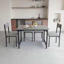 5-Piece Grey Dining Set Including Rectangular Dining Table Dining Chairs With MDF Top Metal Frame Space Saving Dinette Set For Dining Room, Apartment, Small Space - Grey - View 3