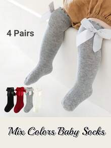 4/6 Pairs Baby Socks, Spanish Style Bow Decor Princess Long Tube Socks For Girls - Multicolor - View 2