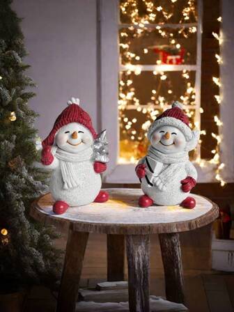 随机款式圣诞雪人雕像，树脂制作情侣雪人家居装饰，适合室内客厅、卧室、户外露台，圣诞礼物