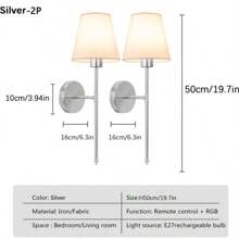 2pcs Battery-Operated Wall Sconces With Fabric Shade, Rechargeable LED Wall Lights Set Of 2, Dimmable Wireless Lamp With 3 Color Temperature, 12 RGB And Remote For Bedroom Living Room Hallway