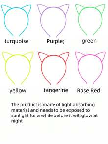 A Headband With Glow-In-The-Dark Cat Ears, An Urban Style For Parties (Note: The Color May Be Slightly Different From The Photo Taken In The Dark. 6 Pieces Of Headband And Hair Band Luminous Cat Ear Headbands, Luminous Crown Headbands, Solid-Color Plastic Headbands For Parties, Festivals And Celebrations, Luminous Cat Ear Headbands, Street Party Headbands, Headbands, Hair Bands - Multicolor - View 7