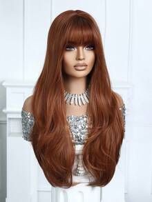 Elegant And Charming 26-Inch Linen Brown Long Curly Hair Band Bangs Heat-Resistant Synthetic Wig For Women. This Wig Is Suitable For Daily Wear During Festivals, Travels, Parties, Role-Playing, Etc. It Is A Perfect Halloween Gift - 亞麻棕 - 查看 4