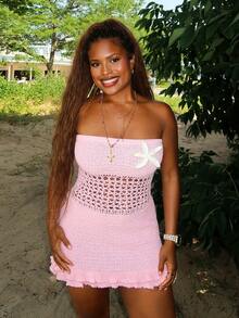 Tyla Gomez Women Clothing Sexy Vacation Style Versatile Tube Top Knit Dress Stretchy Casual Summer Warm Season