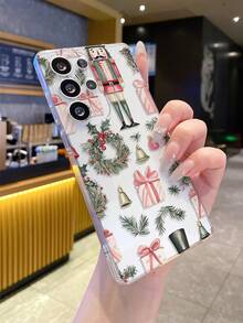 1pc Pink Bow Gift Box Christmas Colorful Rings Jingle Bells Knight Transparent Shockproof TPU Phone Protective Case, Suitable As Holiday Gift For Partner And Friends, Compatible With Apple Xs/Xsmax/Xr/11 12 13 14 15 16pro/Promax/14 15 16plus, Nothing, Pixel, INFINIX, Redmi Series