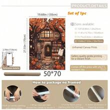 1pc, Canvas Hanging Painting, Framed Art Decoration, Ready To Hang, Wall Arts, Posters, Wall Art With Frame, Fantasy Bookstore Art, Fall Decoration, Rustic Fall Decoration, Halloween Wall Art, Vintage Halloween Paintings, Melancholic Fall Prints, Dark Preppy Fall Posters, Doorway Pumpkin Decoration, Maple Leaves, Fall, Halloween, Halloween Room Decoration, Halloween Dorm Decoration, Wall Decoration