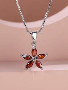 1 件可爱的 5 瓣蓝色锆石泪珠项链，订婚/婚礼/日常珠宝 - 吊墜項鍊 - 查看 10