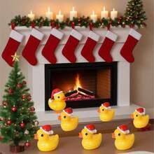 66pcsMini Resin Duck Miniature Santa Hat Duck Doll Decoration For Christmas, Crafts, Dollhouse, Slime, Home Decoration-Perfect Christmas Gift