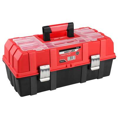Maxwalk MAXPOWER 16-Inch Tool Box, Three-Layer Folding Plastic Storage Toolbox, Multi-Function Organizer With Tray And Dividers