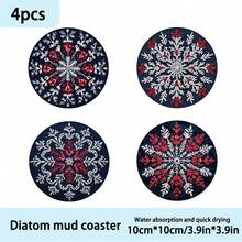 1set/4pcs/6pcs/300pcs Snowflake Red White Embroidery Christmas Pattern Diatom Mud Coasters, Coffee Coasters, Home And Restaurant Multi-Occasion Decorations, Daily Gifts, Table Decorations, Daily Decorations, Theme Party Decorations - Multicolor - View 14