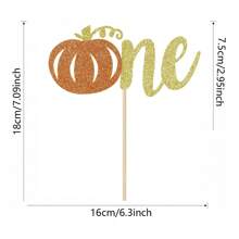 12pcs/Set Pumpkin Paper Cupcake Decorations - Glitter Pumpkin Cupcake Toppers - Baby Shower Decor - Autumn Harvest Theme - Kids Birthday Party Supplies