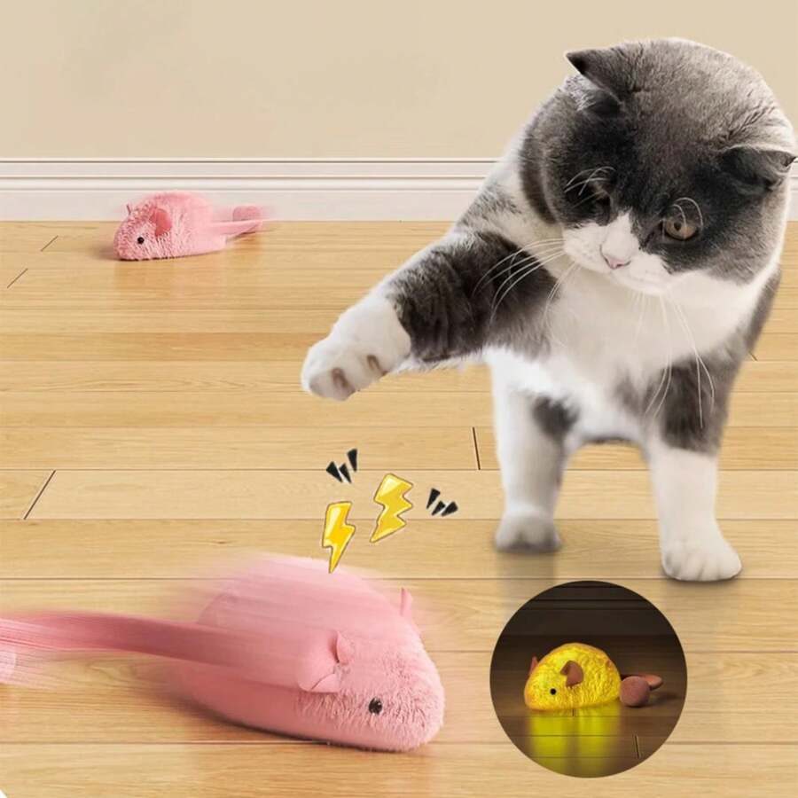 Juguetes interactivos de peluche para gatos, ratones de simulación, juguetes de peluche para gatitos, juguetes de masticar para gatos de interior - Rosa - Ver 1
