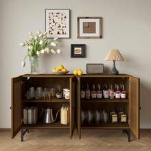 Sideboard Buffet Cabinet,Storage Cabinet With 4 Shutter Doors And Adjustable Shelves, Sideboard Console Accent For Dinning Room - Brown - View 5