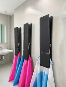 Pinza de ropa gigante para toallero de baño, juego de toallero de pinza de madera extra grande, adecuado para baño, estilo granja montado en la pared, decoración multiusos para lavandería del hogar, toallero o gancho, accesorios de baño para decoración de pared - Multicolor - Ver 2
