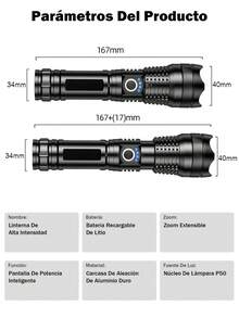 Linterna portátil multifuncional LED para exteriores, con batería de litio y material de alta resistencia, 5 modos, linterna recargable con zoom, batería externa para cargar teléfonos, pantalla del nivel de batería en tiempo real, adecuada para uso en exteriores, hogar, senderismo, ciclismo, pesca, coche, iluminación de emergencia - Negro - Ver 12