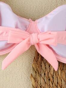 新款春夏性感休闲优雅红粉撞色沙滩度假派对约会比基尼泳装，女士度假必备 - 彩色 - 查看 6