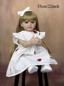 55cm Full Vinyl Body Reborn Baby Beautiful Girl Doll 22inch Lifelike Long Hair Princess Toddler Bebe Art Collection Toy
