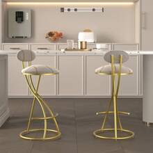 Set Of 2 Modern Velvet Bar Stools With Built-In Footrest, Gold Metal Frame Counter Height Stools, Anti-Scratch Upholstered Kitchen Stools For Dining & Home Bar Gold - Gold - View 4