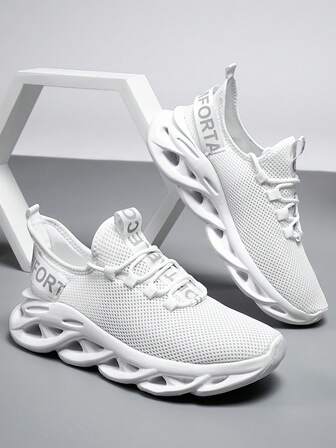 Men's Breathable Blade Structure Energetic Sports Outfit, Enthusiasts' Top Choice, Lettering Design Attracts Fans, Daily Sports & Casual Sneakers