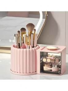 1 pieza Organizador de escritorio con soporte giratorio para bolígrafos y cajón pequeño, adecuado para almacenamiento en el escritorio del hogar