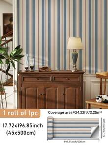 SUPSTICKER 1pc Multicolor Vintage Striped Self-Adhesive Wallpaper, Waterproof Removable PVC Wall Decor, Suitable For Bedroom, Kids Room, Study, 3 Sizes - Multicolor - View 12