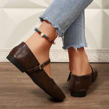 Women Casual Square Toe Ballet Flats Shoes Comfortable Dressy Slip On Walking - màu nâu - Xem 11