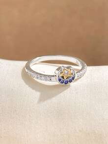 ESBERRY 1pc 925 Sterling Silver Luxury Star & Moon Stackable Ring, Perfect For Occasions Like Valentine's Day, Wedding, Birthday Party, Exquisite Jewelry - Star and Moon Ring - View 2