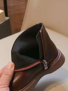 2025 Autumn/Winter New Brown Fashion Children's Shoes, Stylish Boys/Girls Ankle Boots. Minimalist Solid Color Boots, Suitable For Casual Sportswear Or Cute Dresses, Fits Any Season