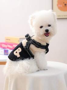 1 件宠物服装，狗/猫服装，小型犬幼犬可爱宠物服装，狗狗服装，小型犬秋冬保暖舒适羊毛拼布背带背心 - 黑色和白色 - 彩色 - 查看 4