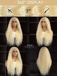 13X4 Free Part Blonde Loose Curly Synthetic Lace Front Wigs Pre Plucked Hairline Soft Long Deep Wave Wigs Glueless Blonde Loose Water Wave Wigs Soft Loose Curls Wig Heat Resistant HD Lace Front Wigs For Women Girls Party Daily Wear - Gold - View 6