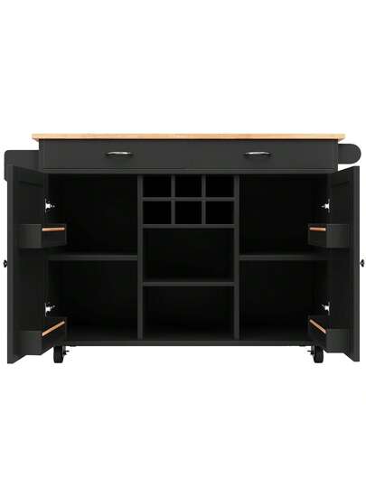 Sairedel Moderne Kitchen Isl Dining Tafel (102x45x92 Cm) Multifunctional Cabinet Sideboard Wood Grain Black, Large Storage Space view 9