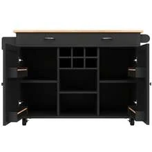 Modern Kitchen Island With Dining Table (102x45x92 Cm) – Multifunctional Kitchen Cabinet & Sideboard With Wood Grain – Black, Large Storage Space - Black - View 9